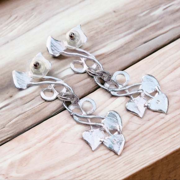 🌿 Vintage long silver leaves earrings - Picture 8 of 11